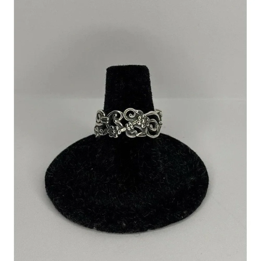 Sterling Silver 925 Floral Vine Filigree Band Ring Size 7 Wide 8mm